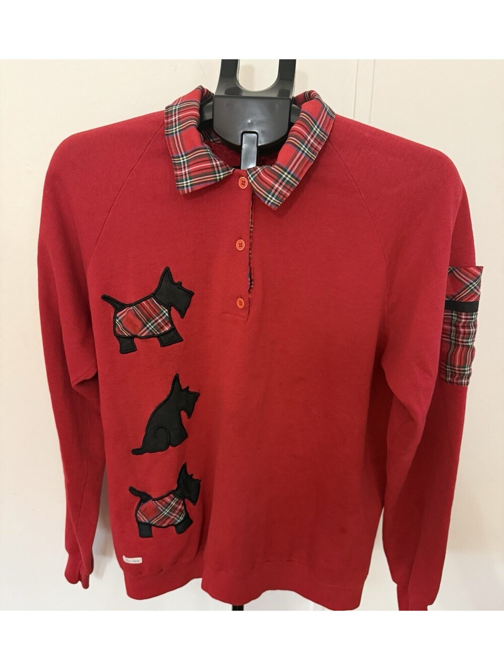 Vintage Penny Candy 80s Sweatshirt Womens XL Red Black Buttons Scottie Dog Bows